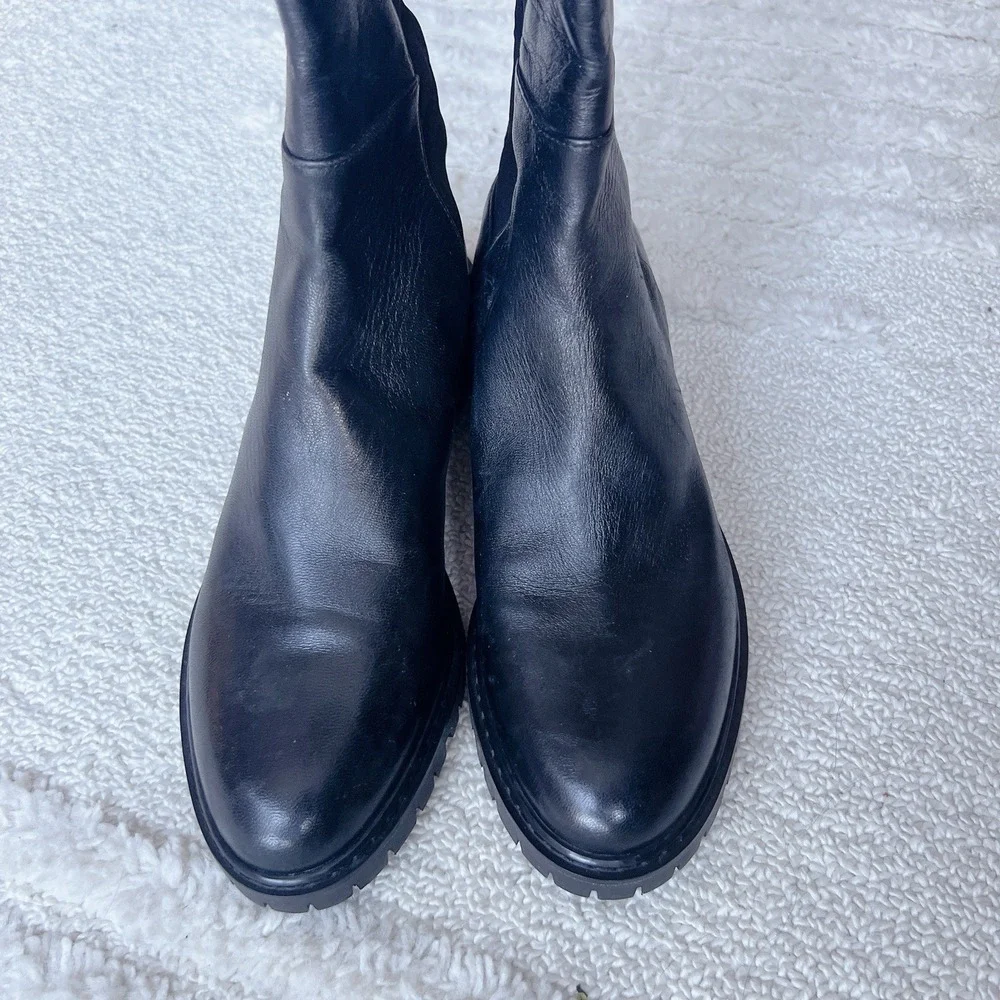 Stuart Weitzman 5050 Bold OTK Over The Knew Boots Black Leather Stretch US 6.5